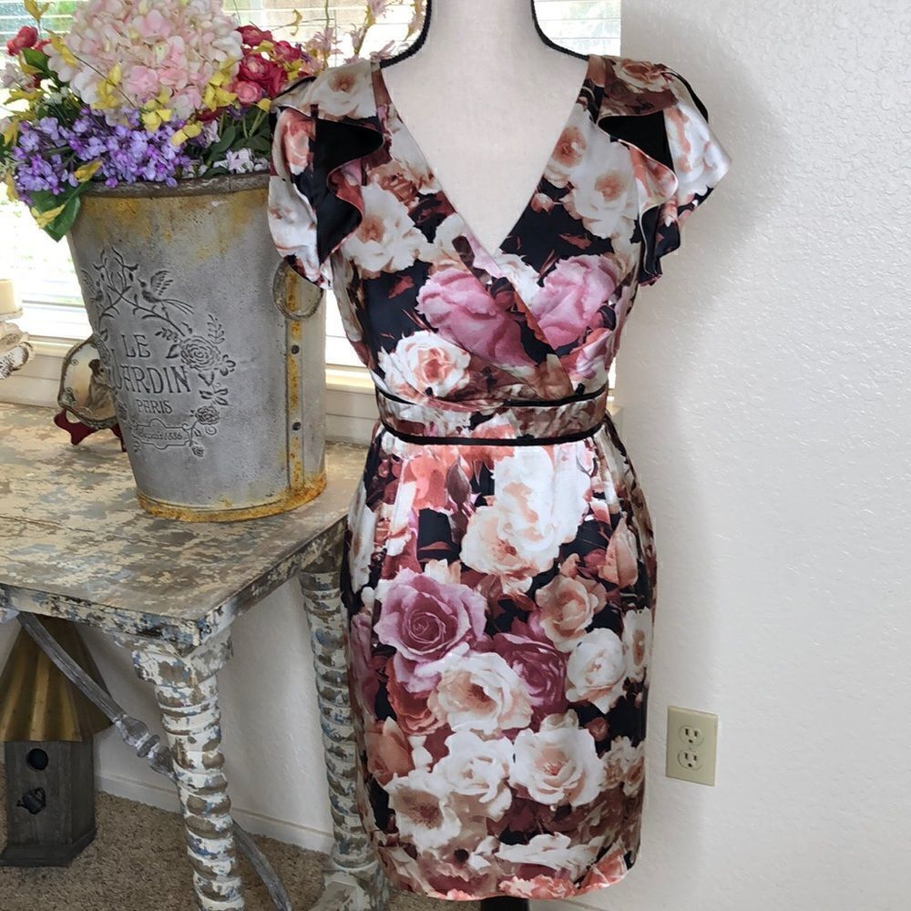 Anthea Crawford Australia Floral Silk Fitted Sheath Dress